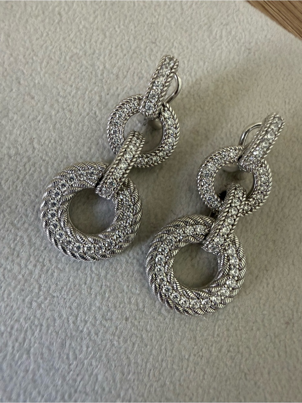Judith Ripka Silver Braided convertible Double Hoop Drop Earrings/Pendant